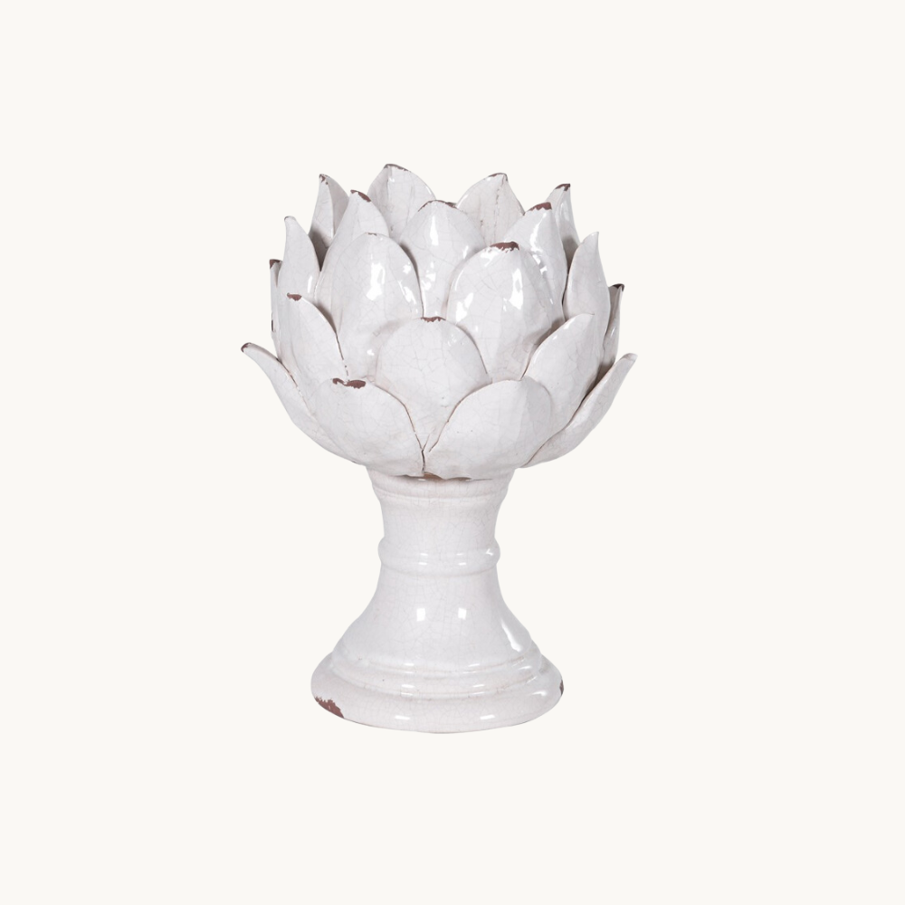 Cream Distressed Flower Candleholder