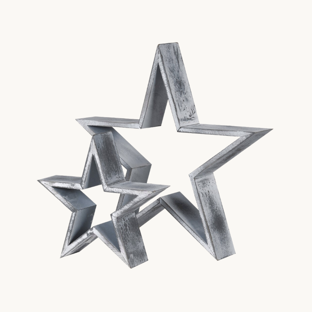 Set of 2 Grey Wooden Stars