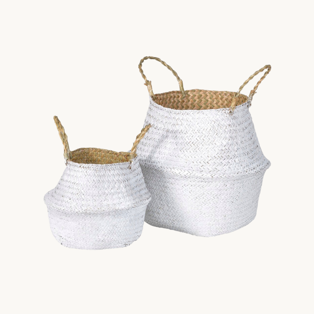 Set of 2 White Grass Baskets