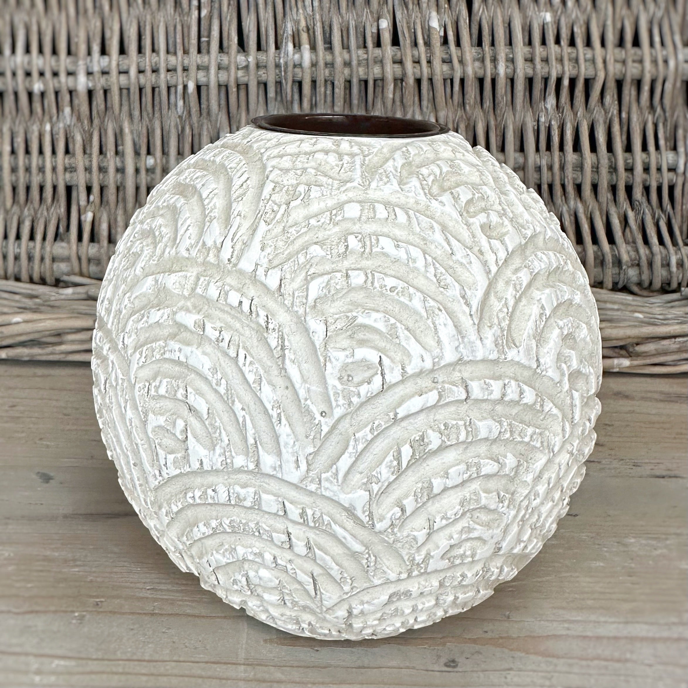 White Washed Scallop Candle Holder