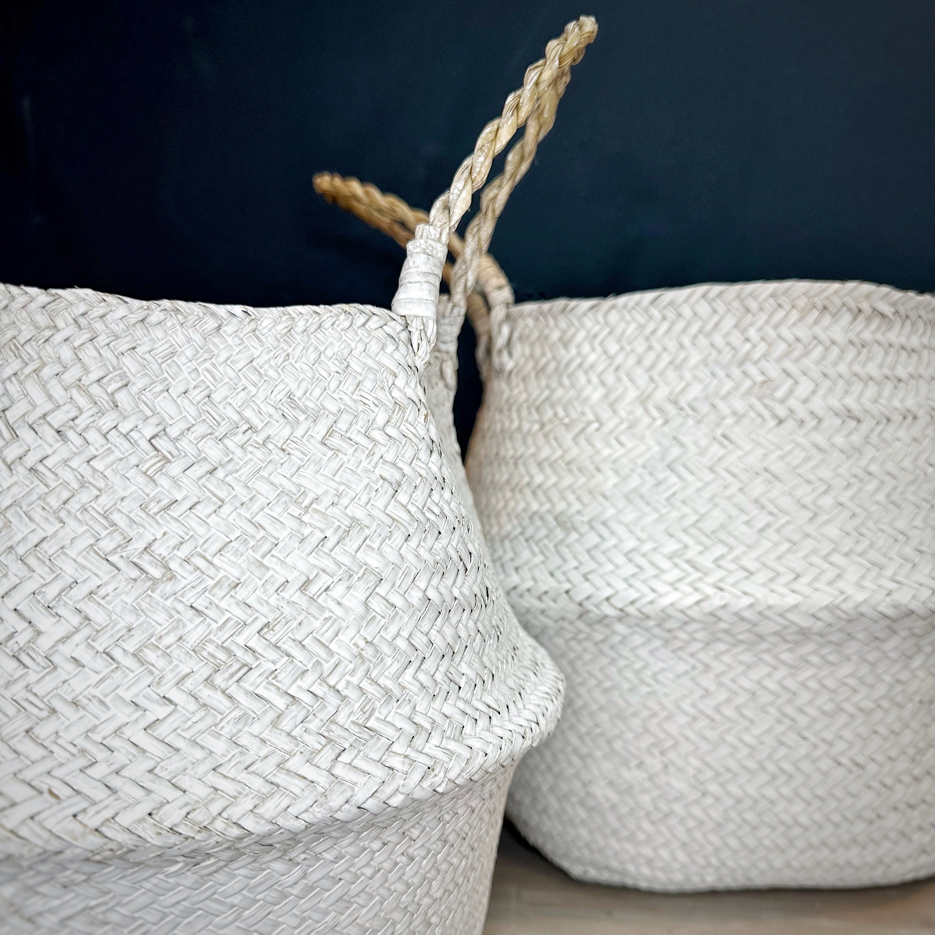 Set of 2 White Grass Baskets