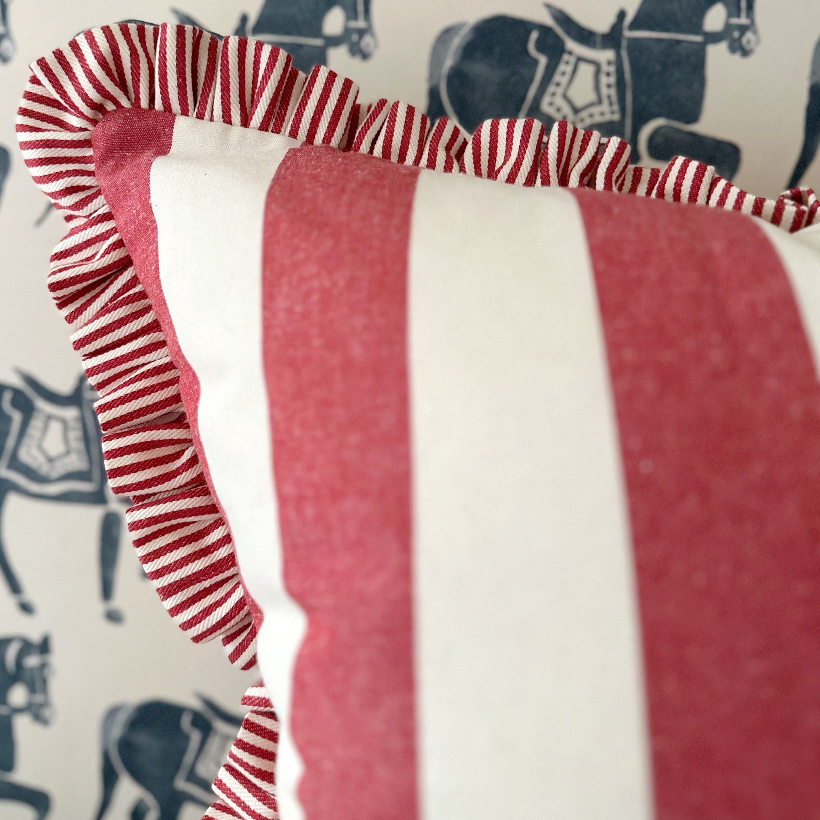 Stripe cushion cover with contrast ruffle