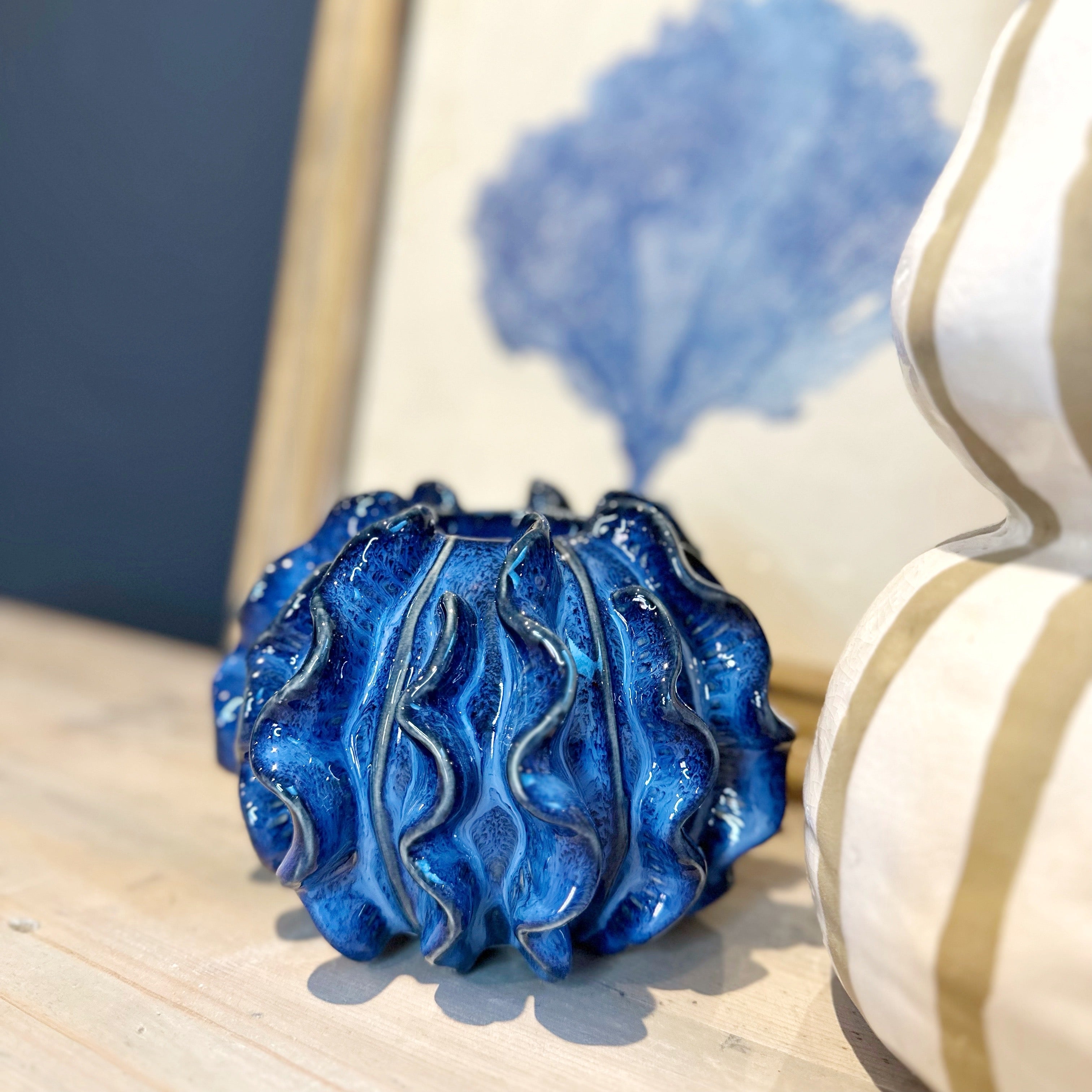 Blue Coral Effect Ceramic Candle Holder