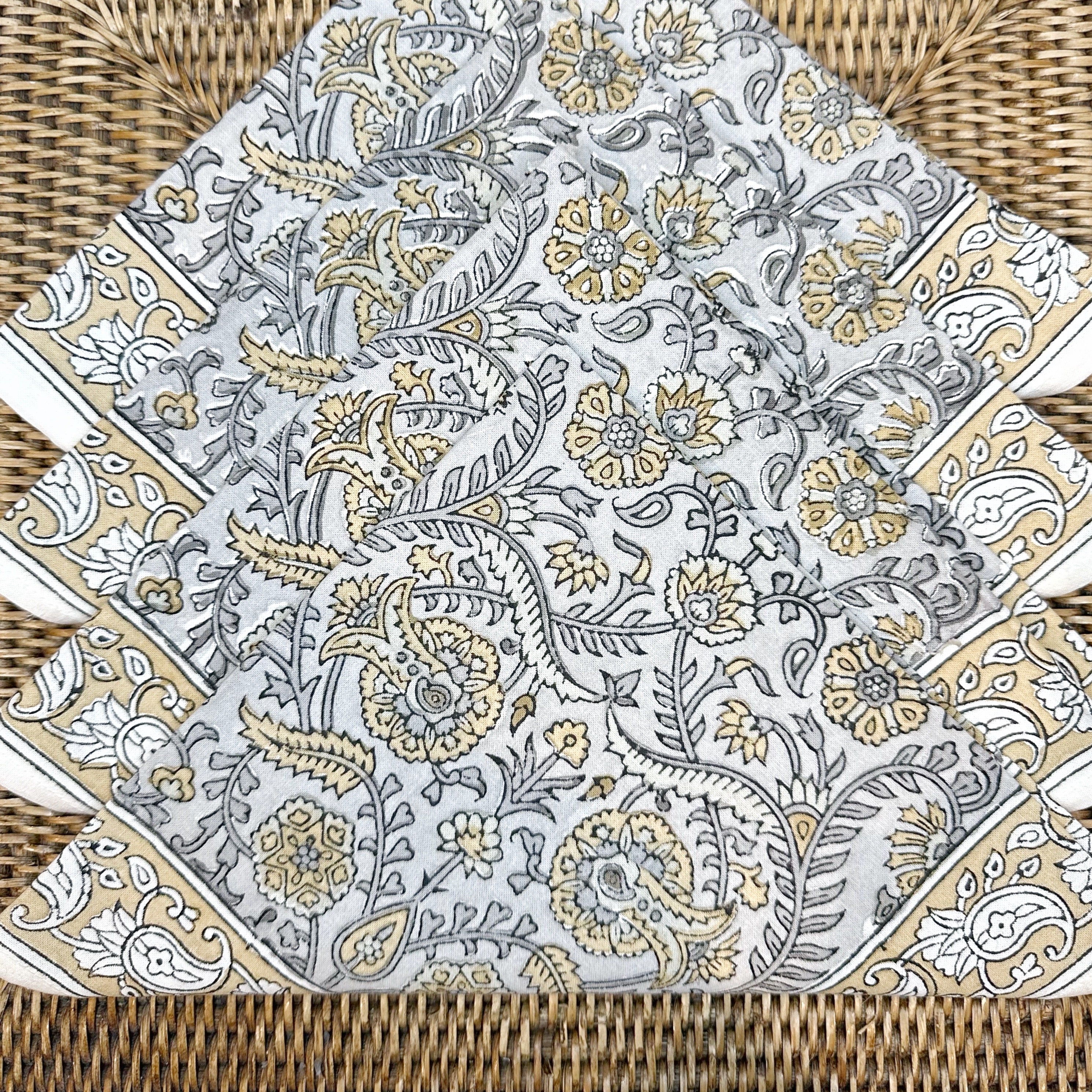 Set of 4 Hand Block Print Cotton Napkins