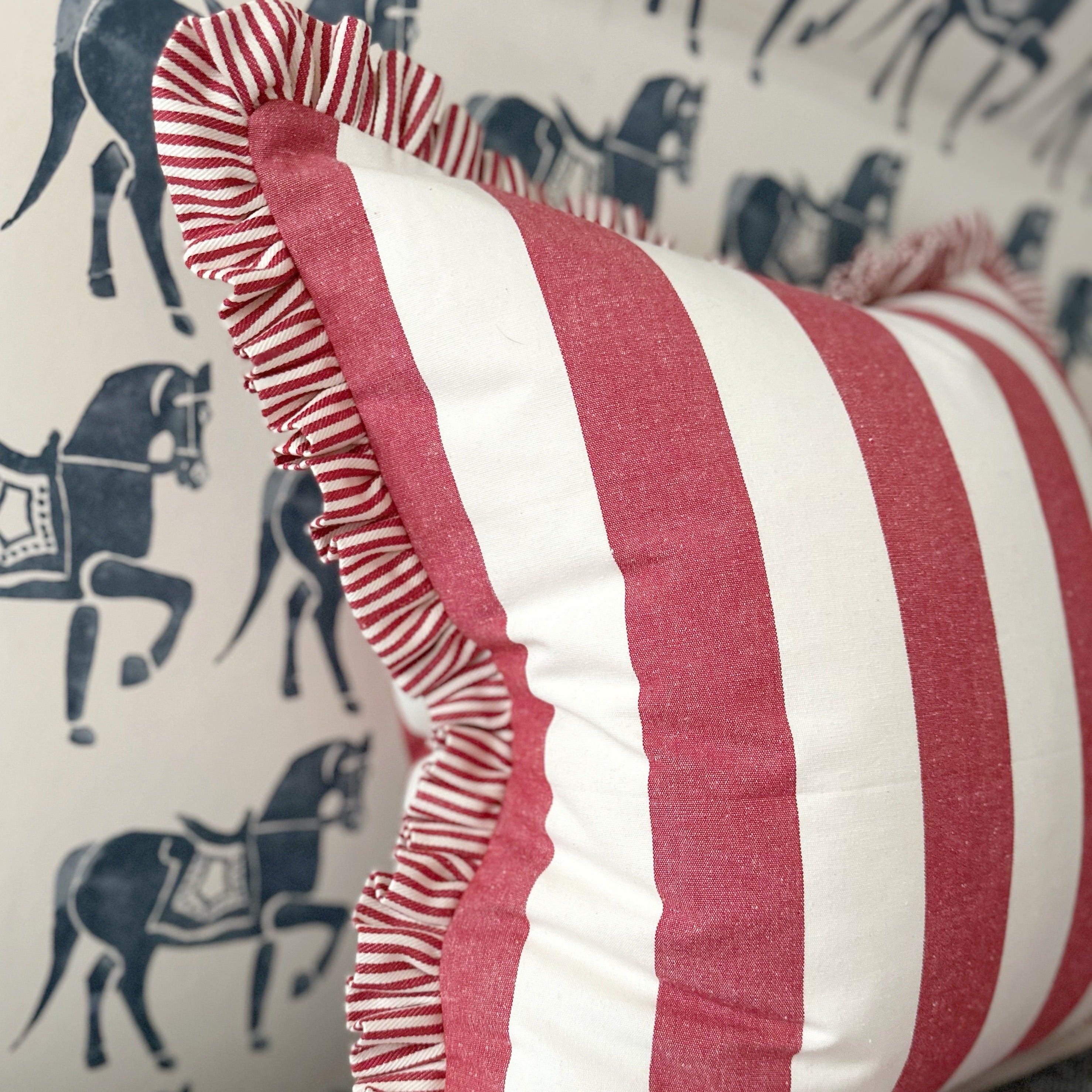 Stripe cushion cover with contrast ruffle