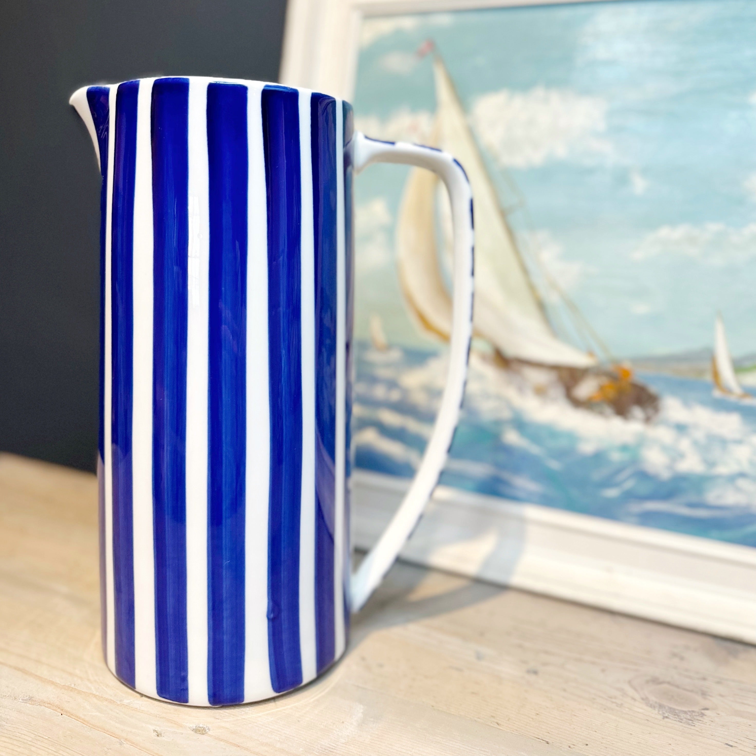 Blue and White Striped Jug