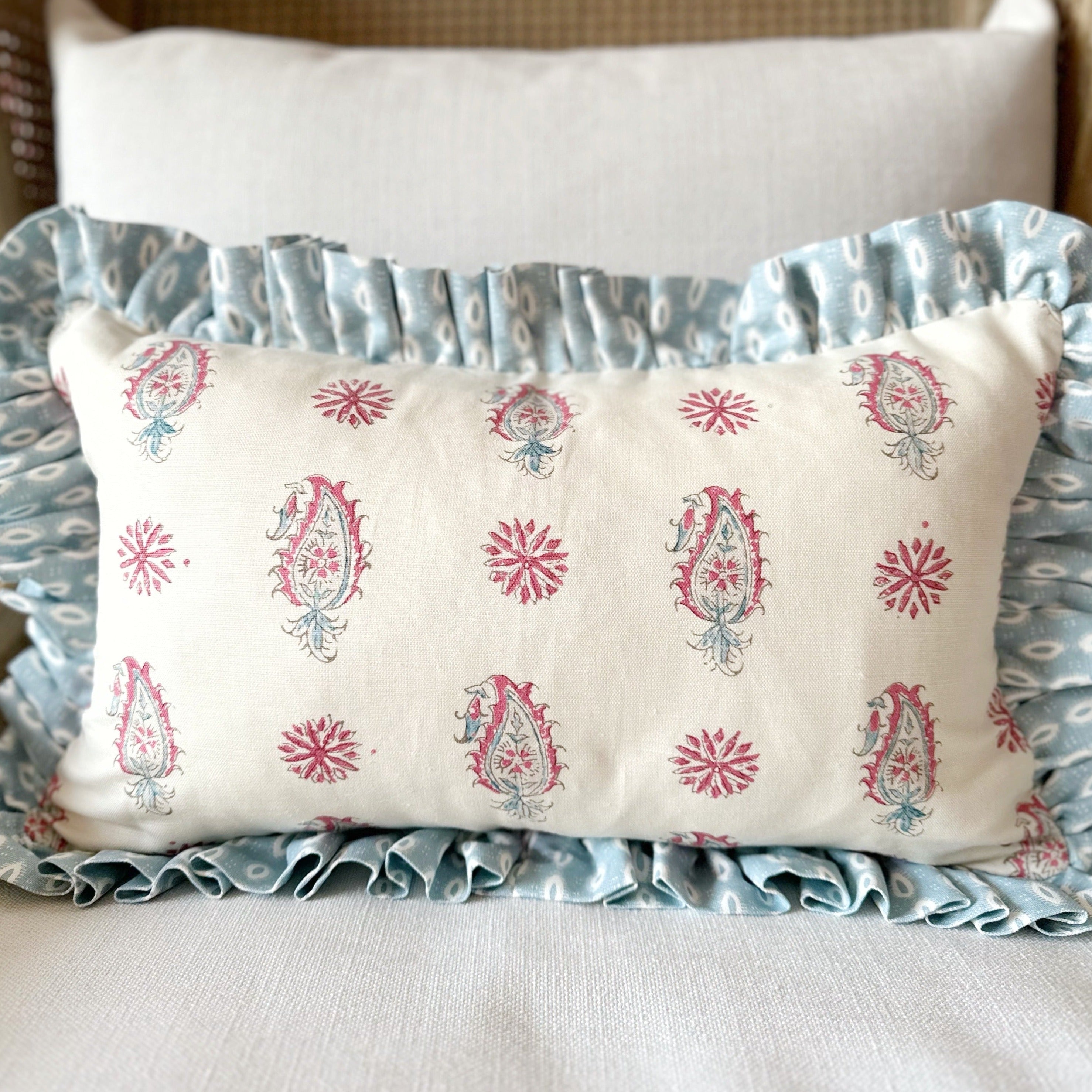 Paisley cushion with ruffle