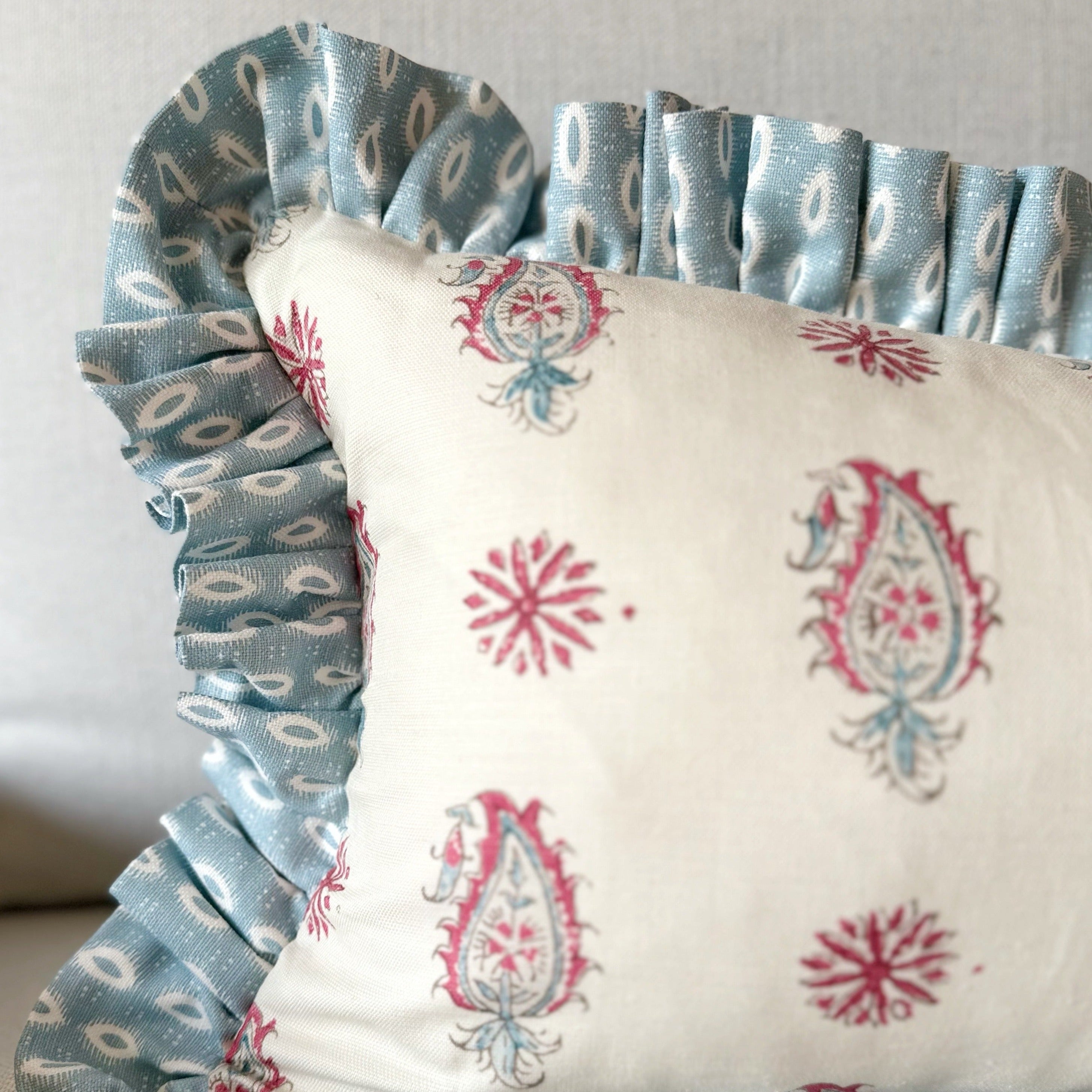 Paisley cushion with ruffle