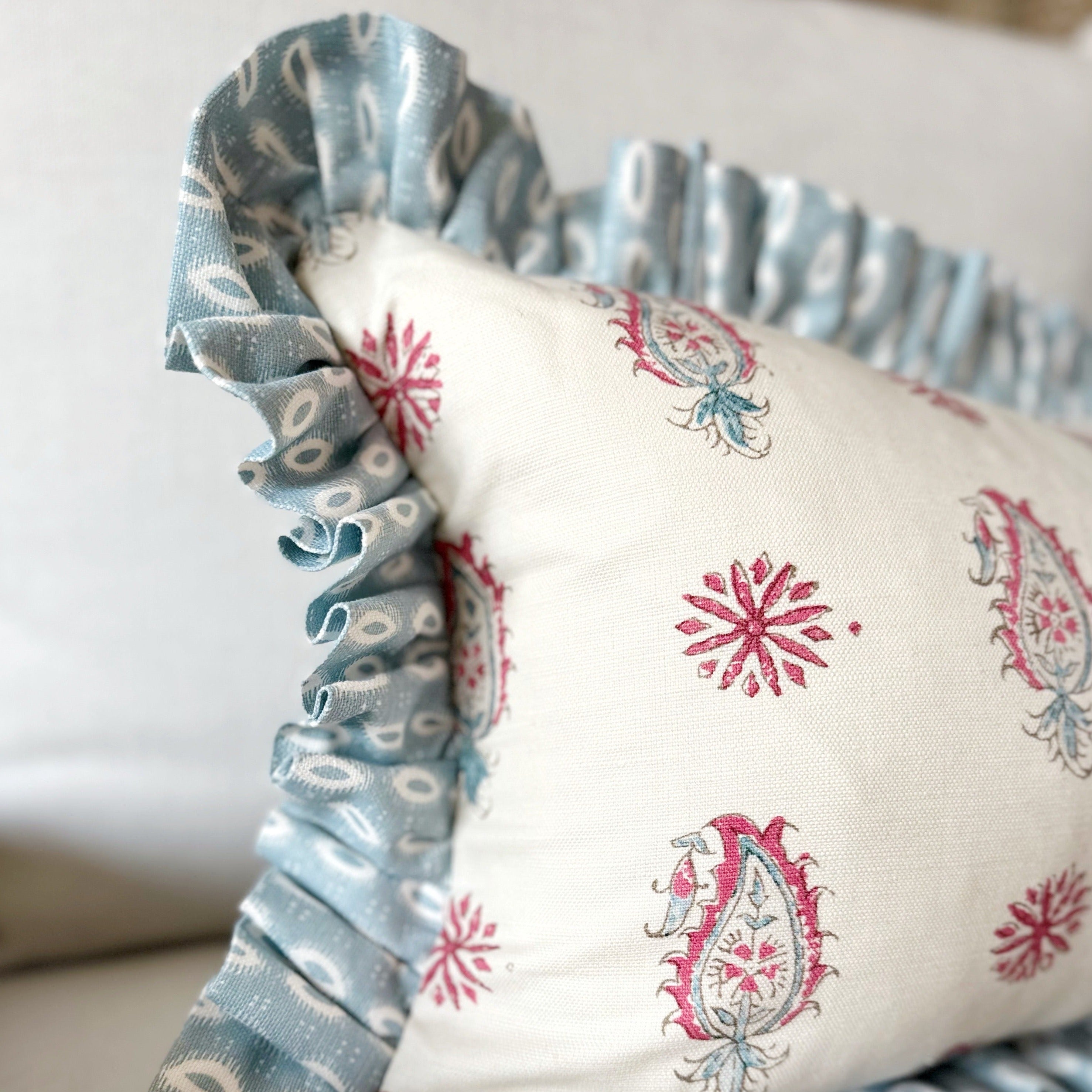 Paisley cushion with ruffle