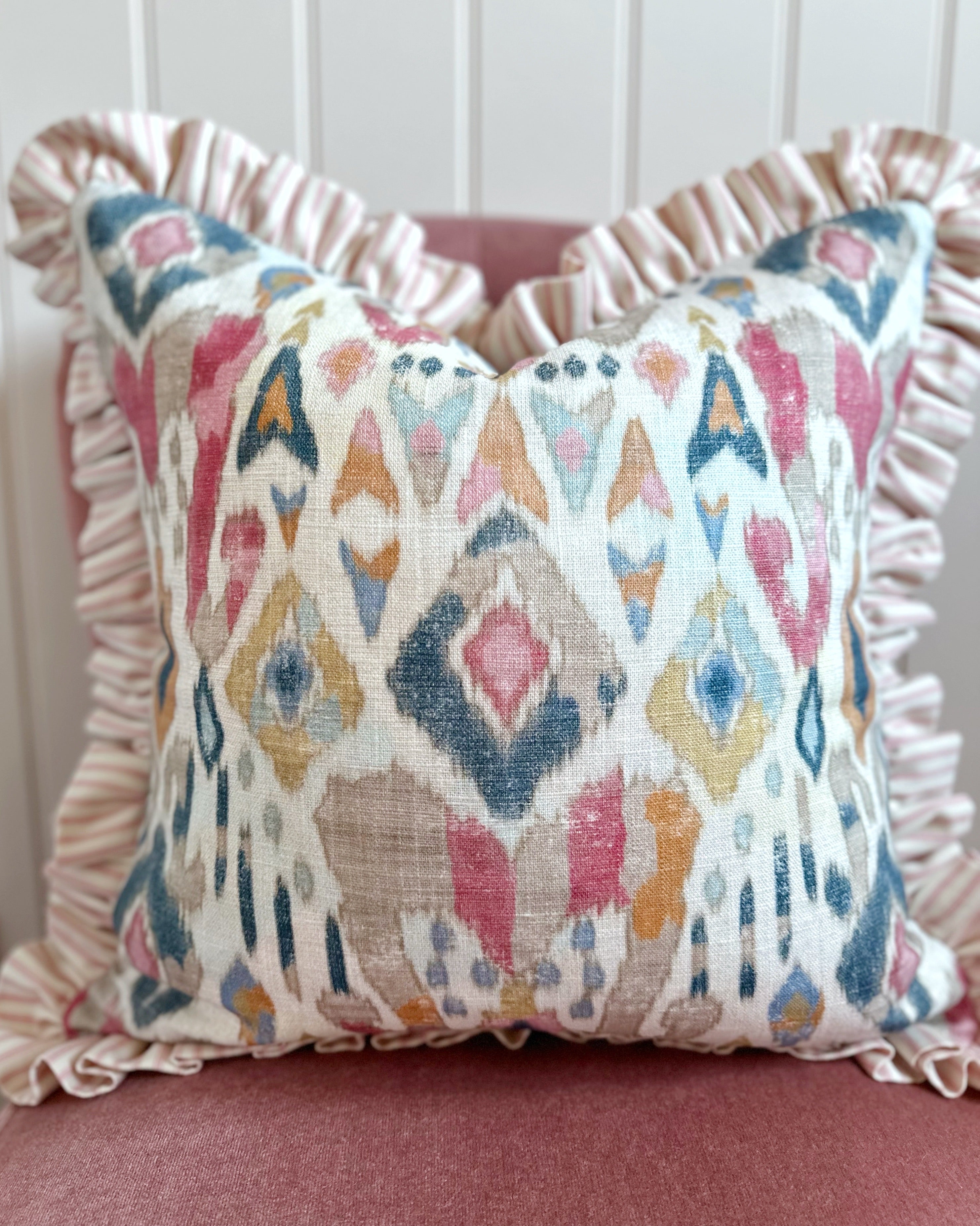 Multi Ikat Ruffle Cushion Cover