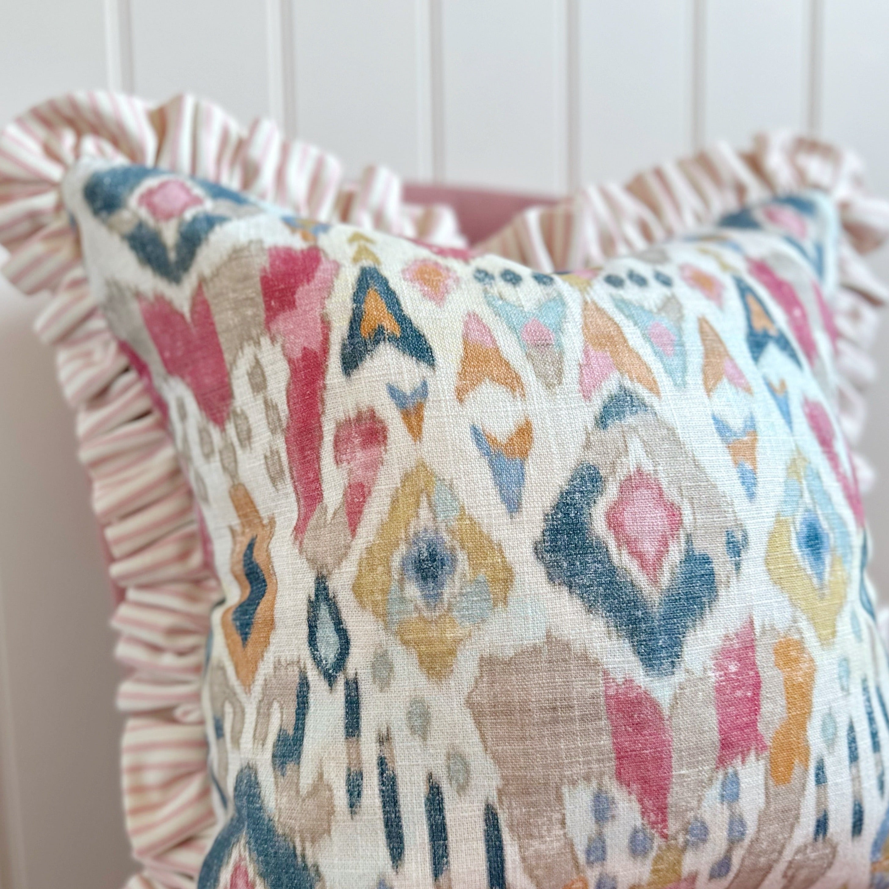 Multi Ikat Ruffle Cushion Cover