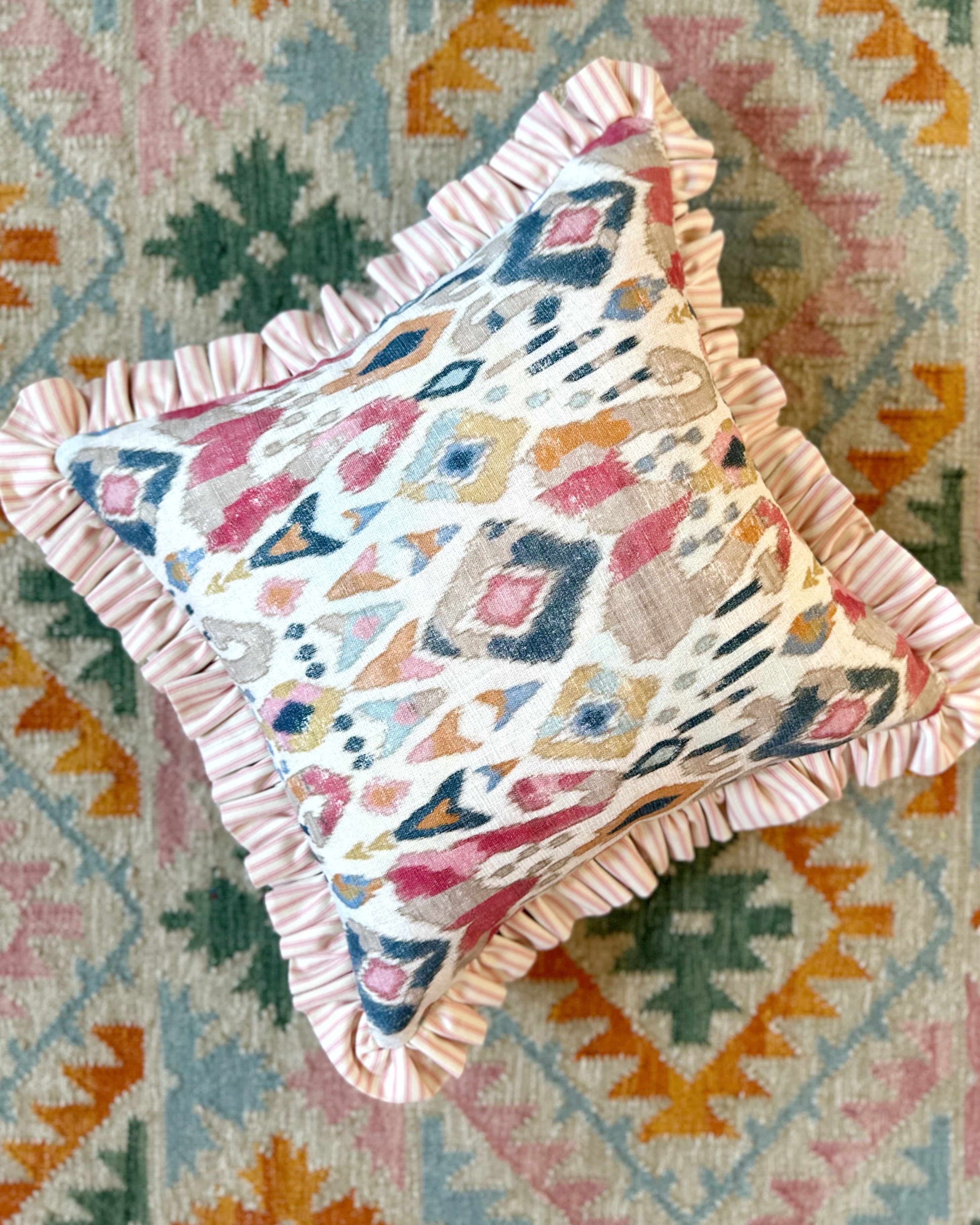 Multi Ikat Ruffle Cushion Cover