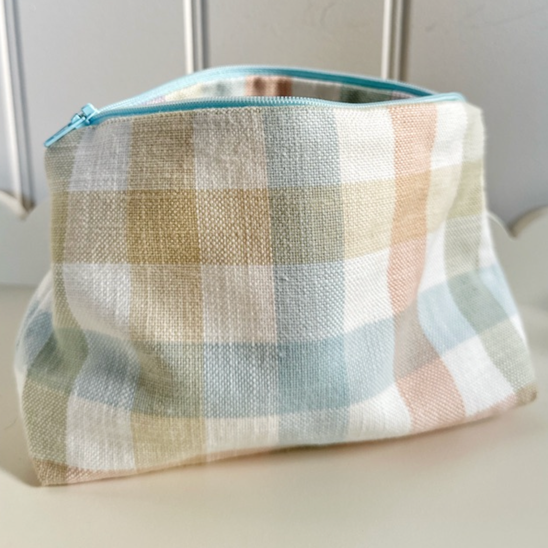 Multi Gingham & Stripe Lined Zip Pouch Make Up Bag