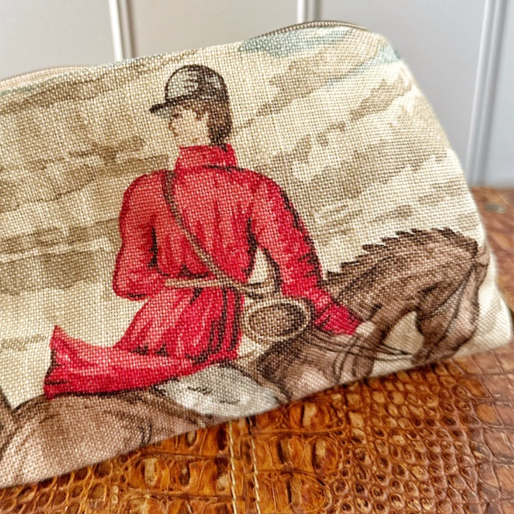 Linwood Horse & Stripe Lined Zip Pouch Make Up Bag