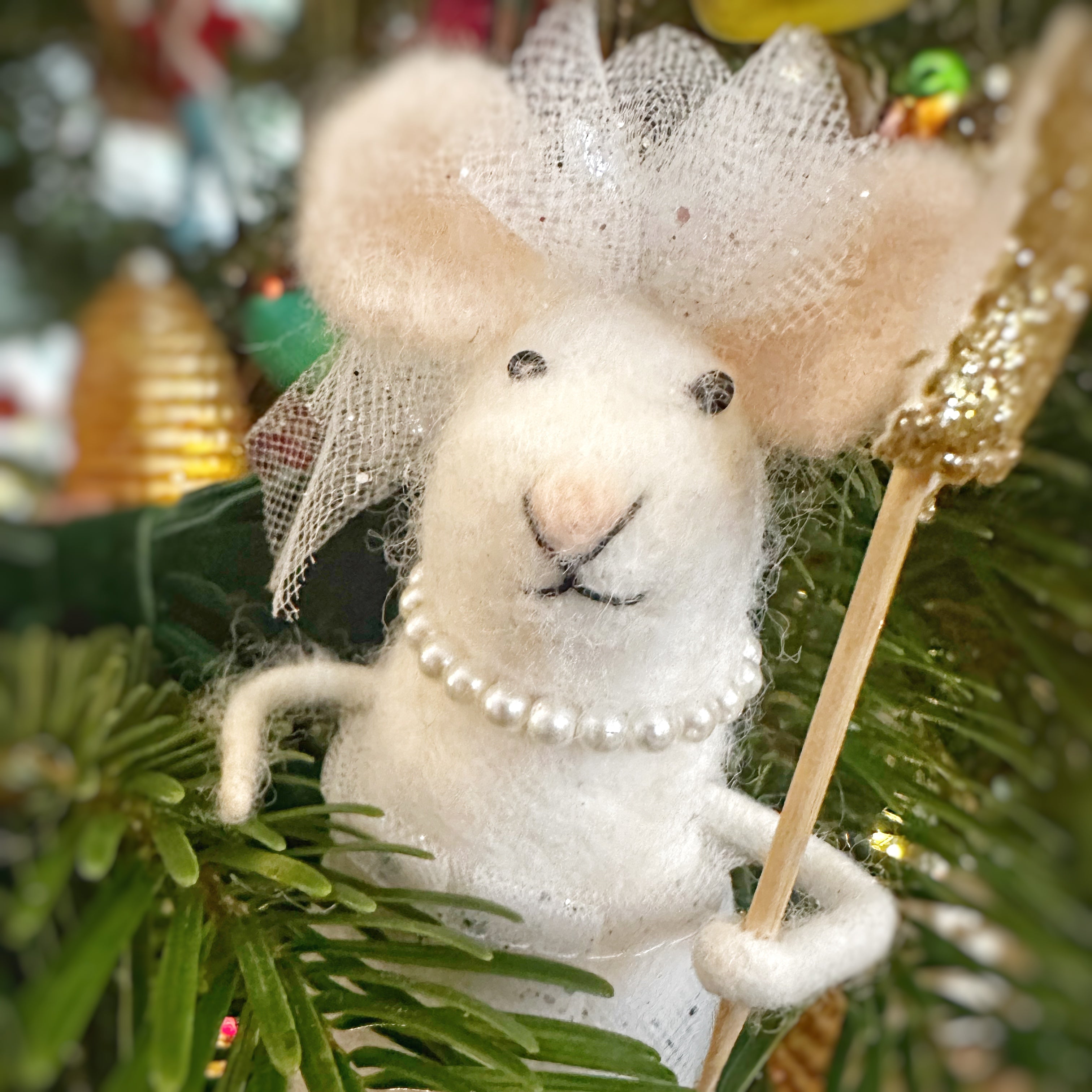 White Fairy Godmother Mouse Christmas Decoration