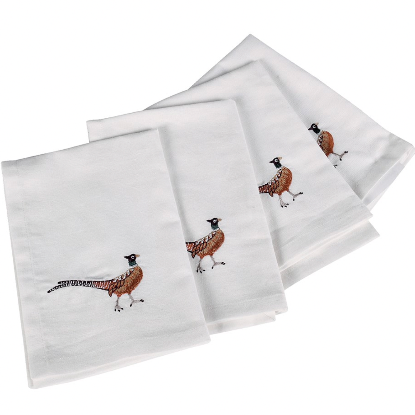 Set of 4 Cotton Embroidered Pheasant Napkins