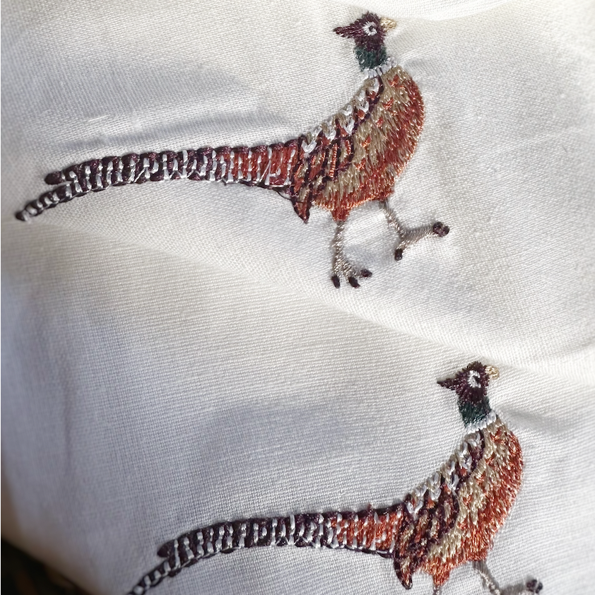 Set of 4 Cotton Embroidered Pheasant Napkins