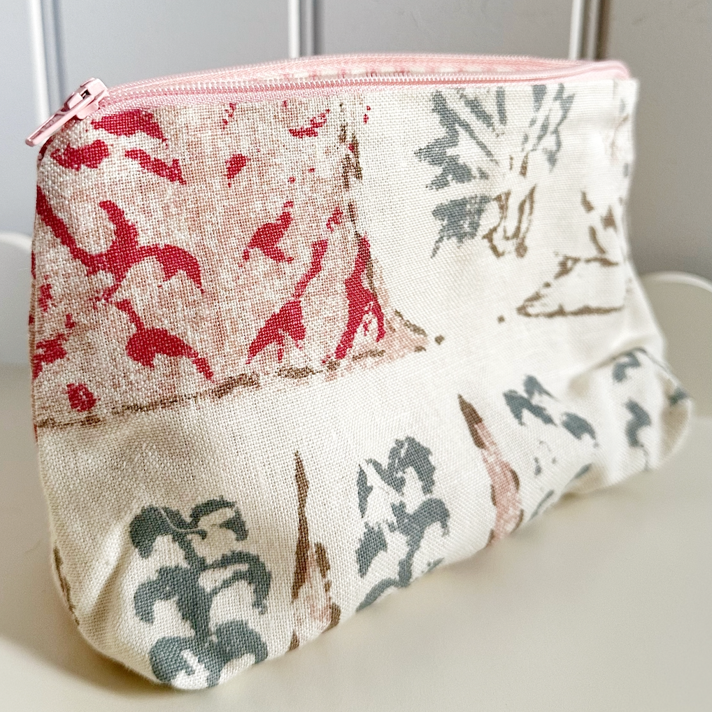 Penny Morrison & Pink Ticking Lined Zip Pouch Make Up Bag