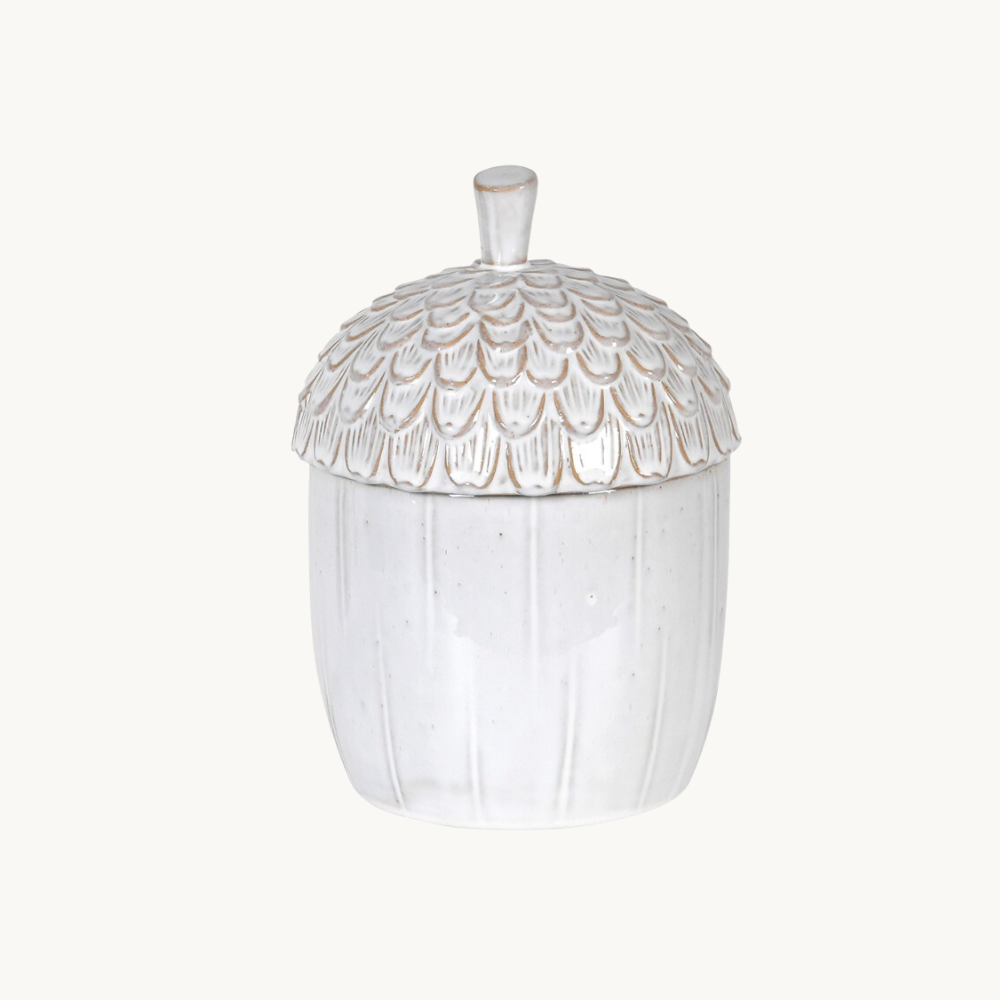 Off White Ceramic Acorn Lidded Jar