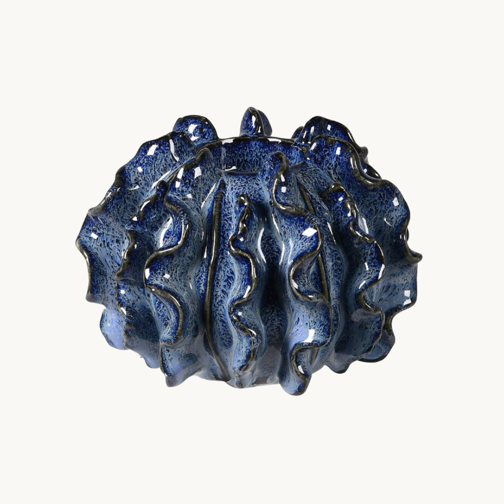 Blue Coral Effect Ceramic Candle Holder