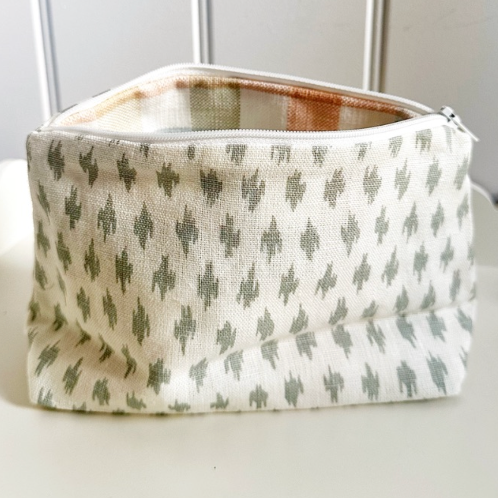 Penny Morrison Dash & Gingham Lined Zip Pouch Make Up Bag