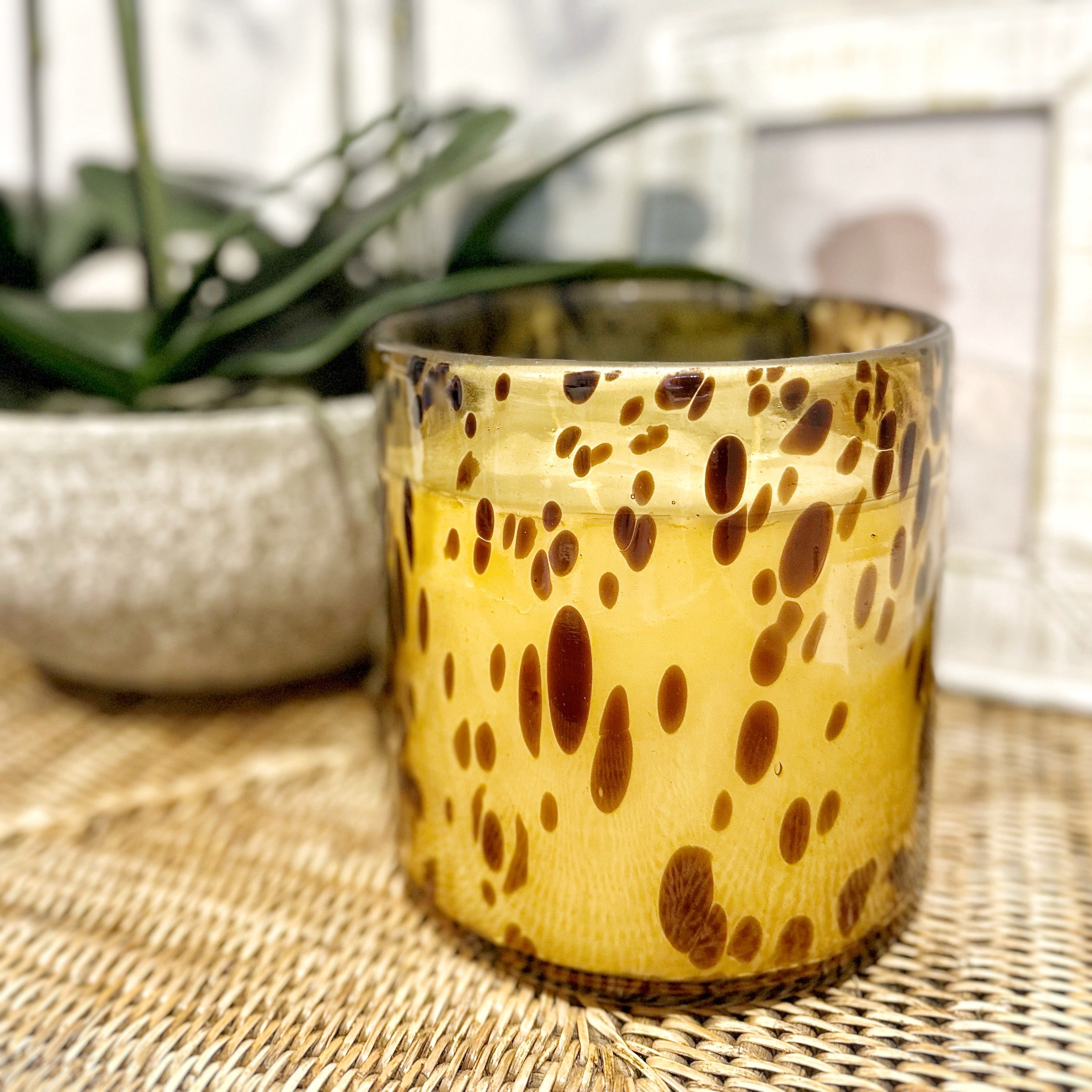 Cheetah Print Glass Cranberry and Pomegranate Candle
