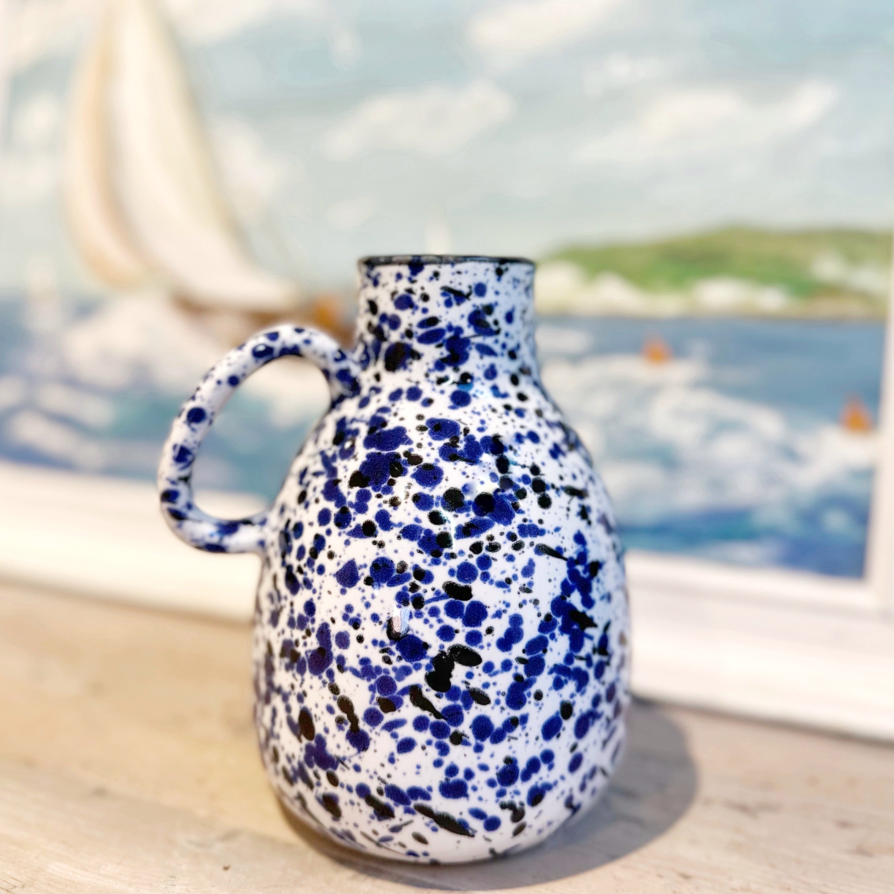 Small Blue and White Speckled Vase