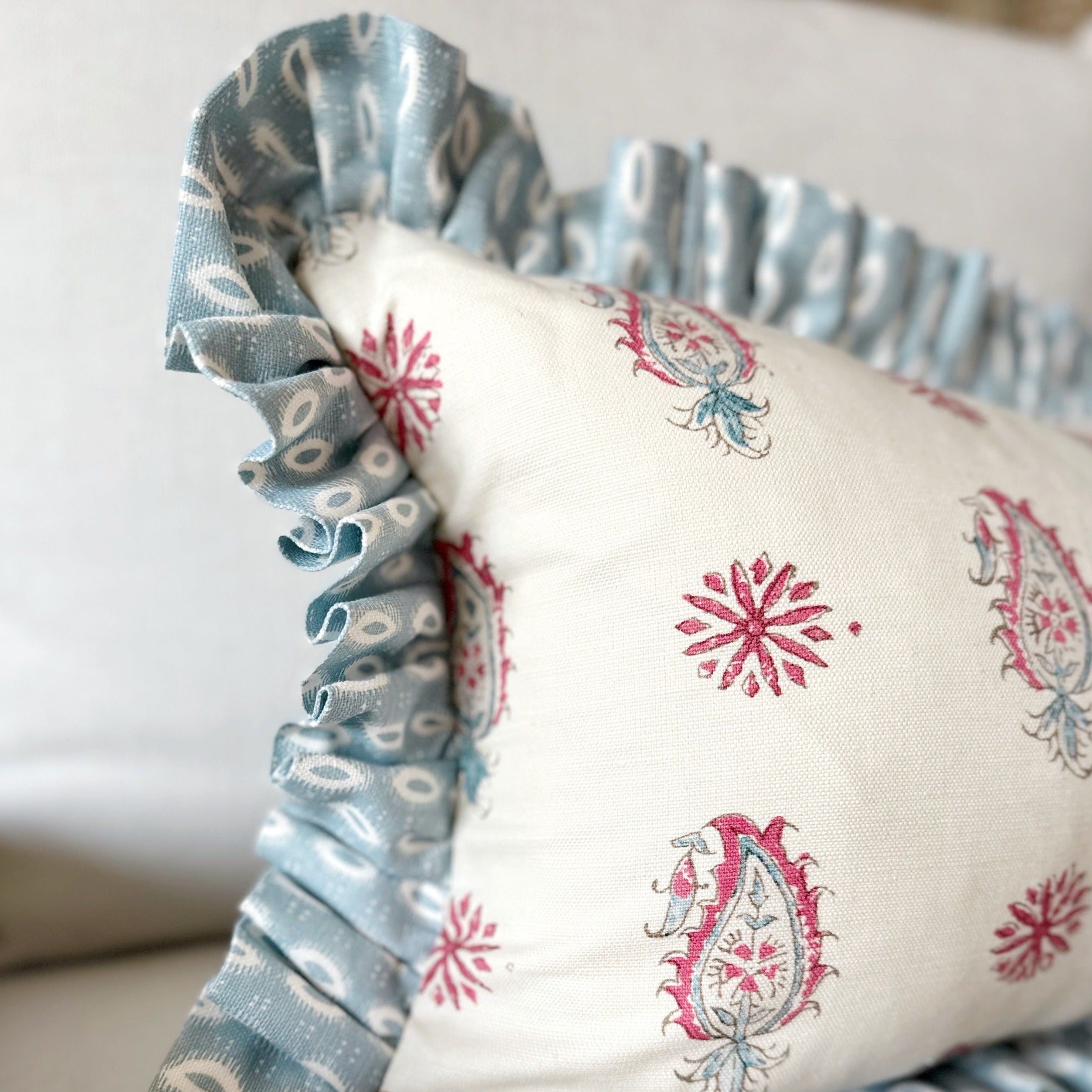 Paisley cushion cover with ruffle