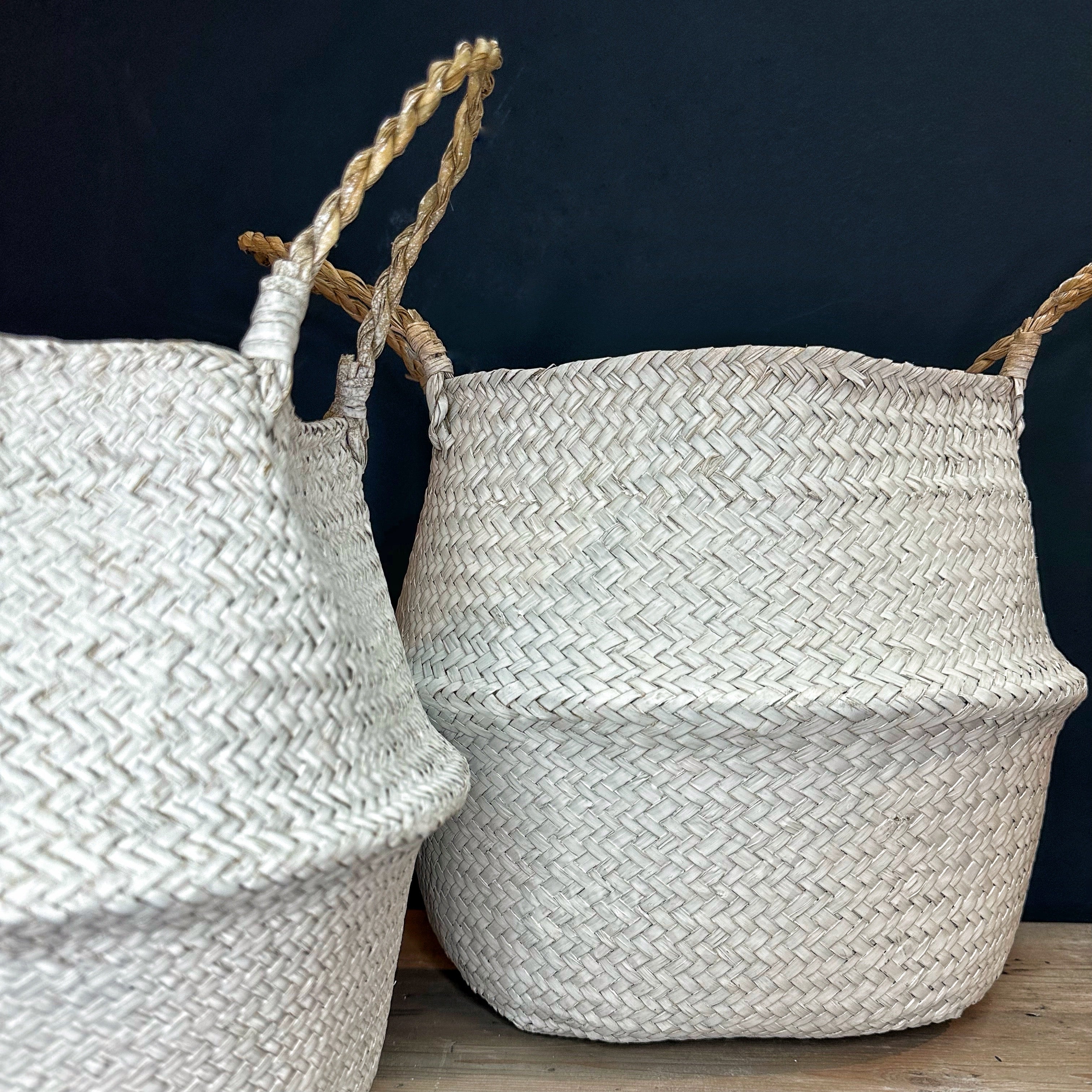 Set of 2 Rustic White Grass Baskets