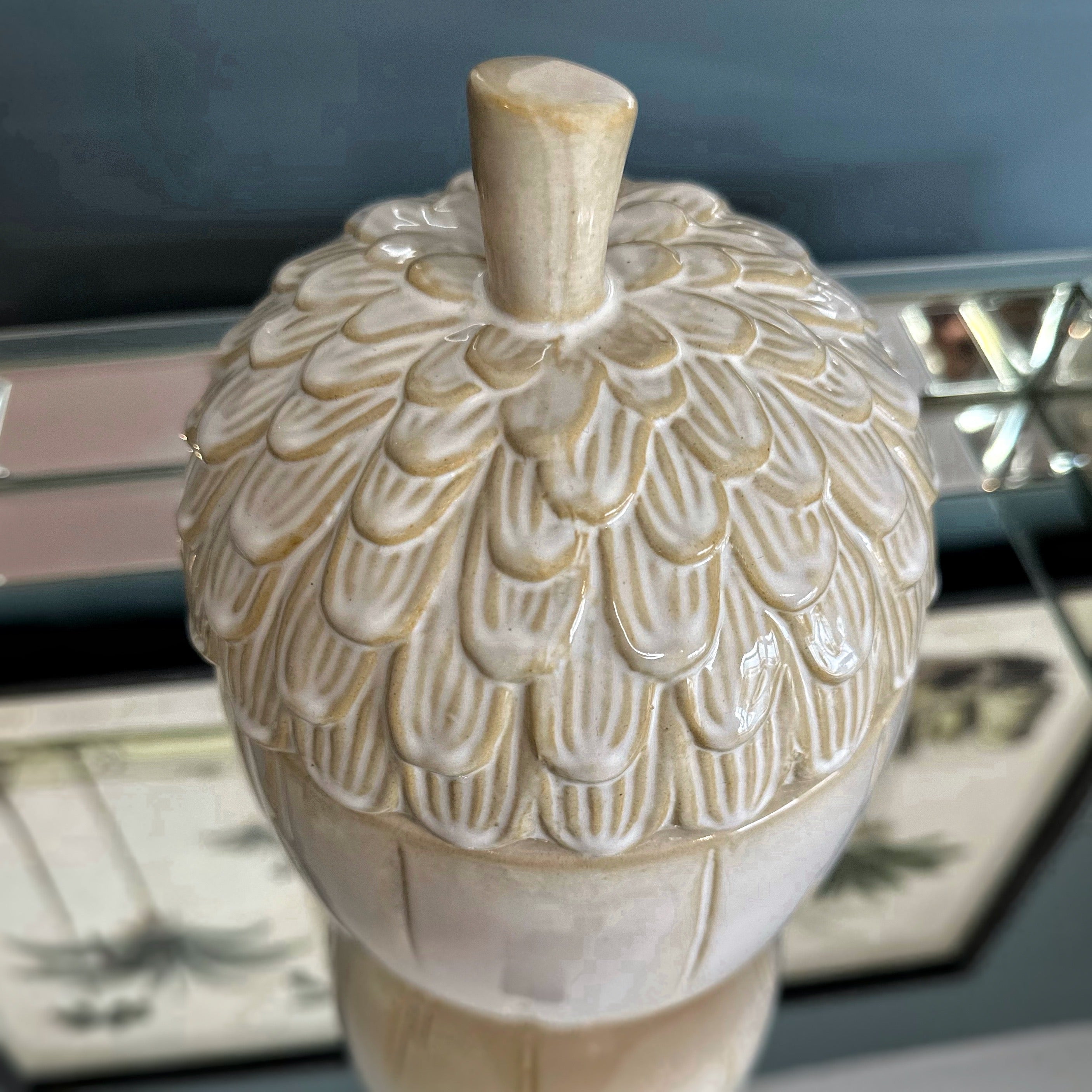 Off White Ceramic Acorn Lidded Jar