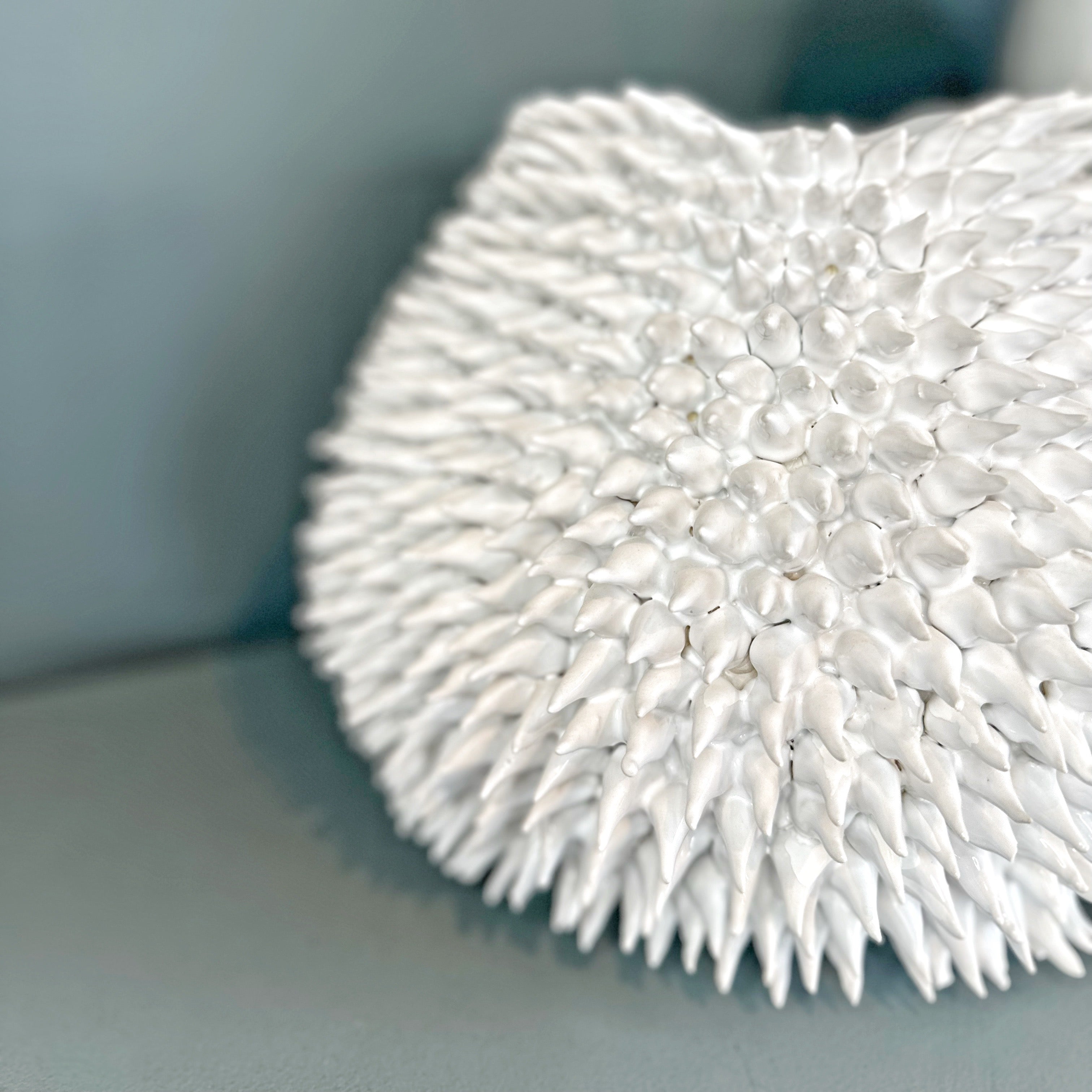 White Hand Made Sea Urchin Vase