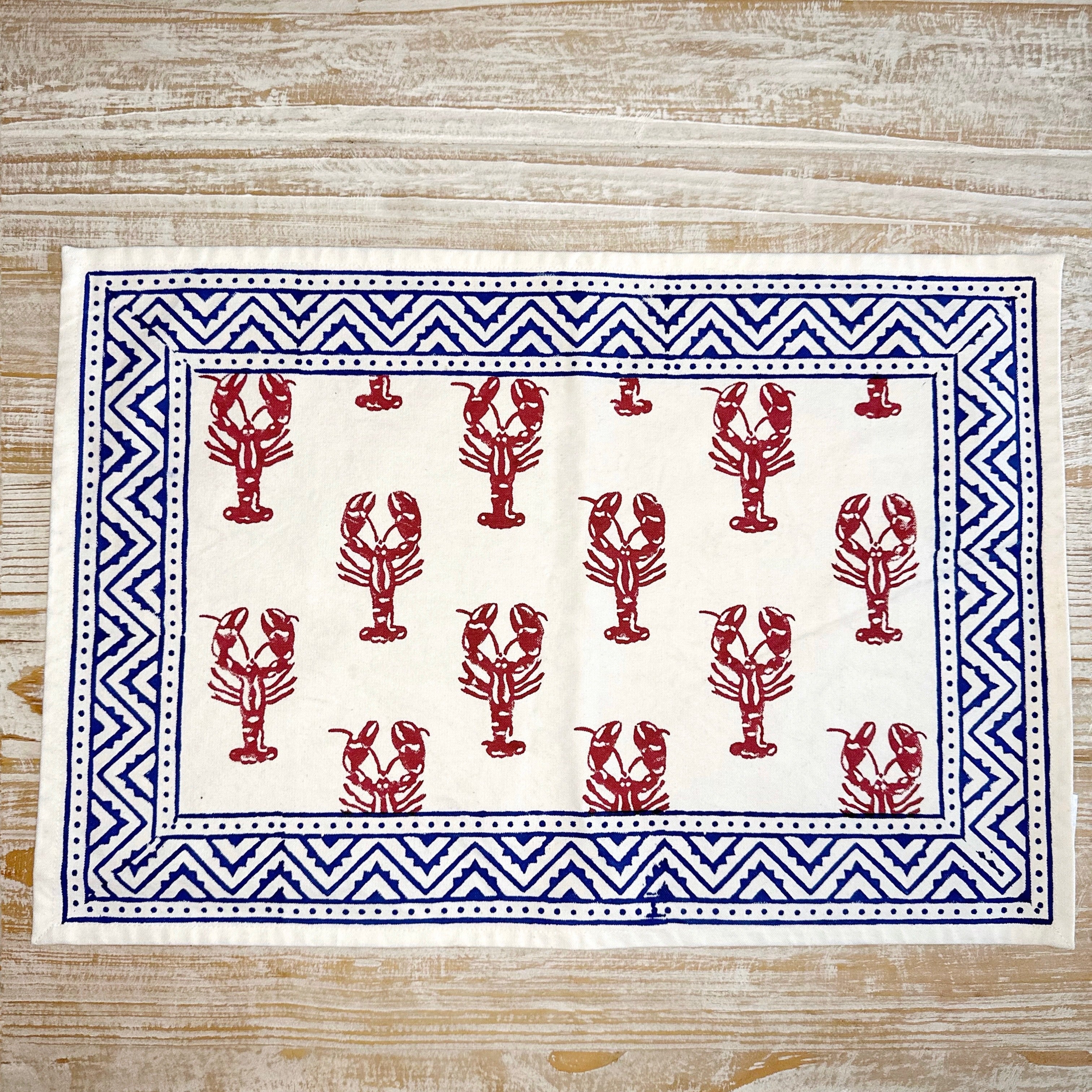 Set of 4 Hand Block Lobster Placemats