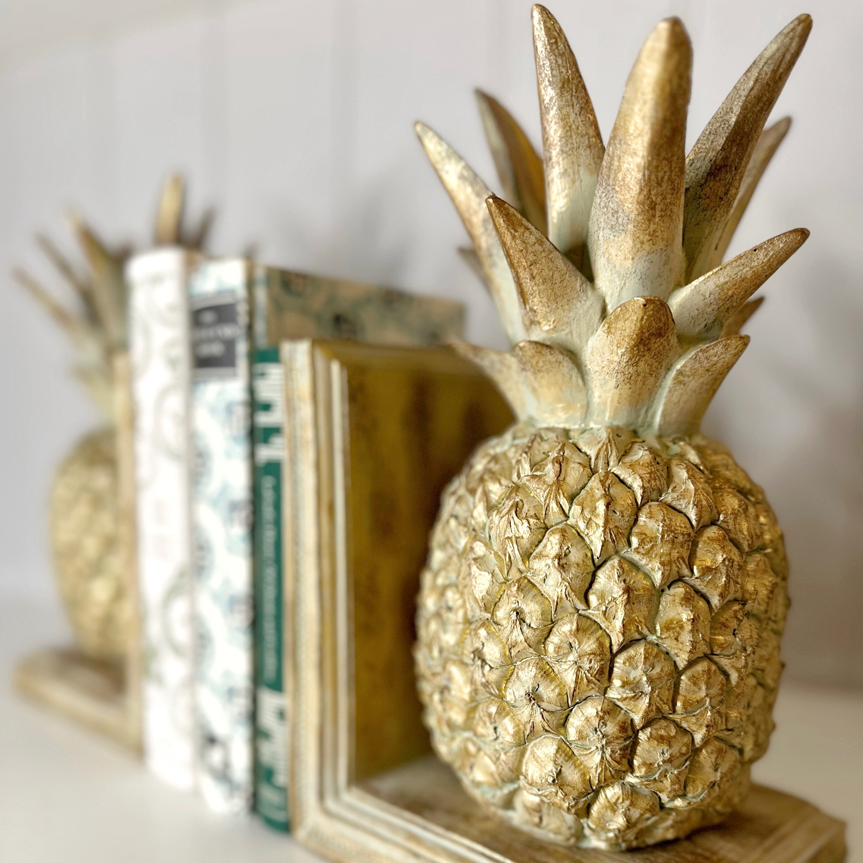 Distressed Golden Pineapple Bookends
