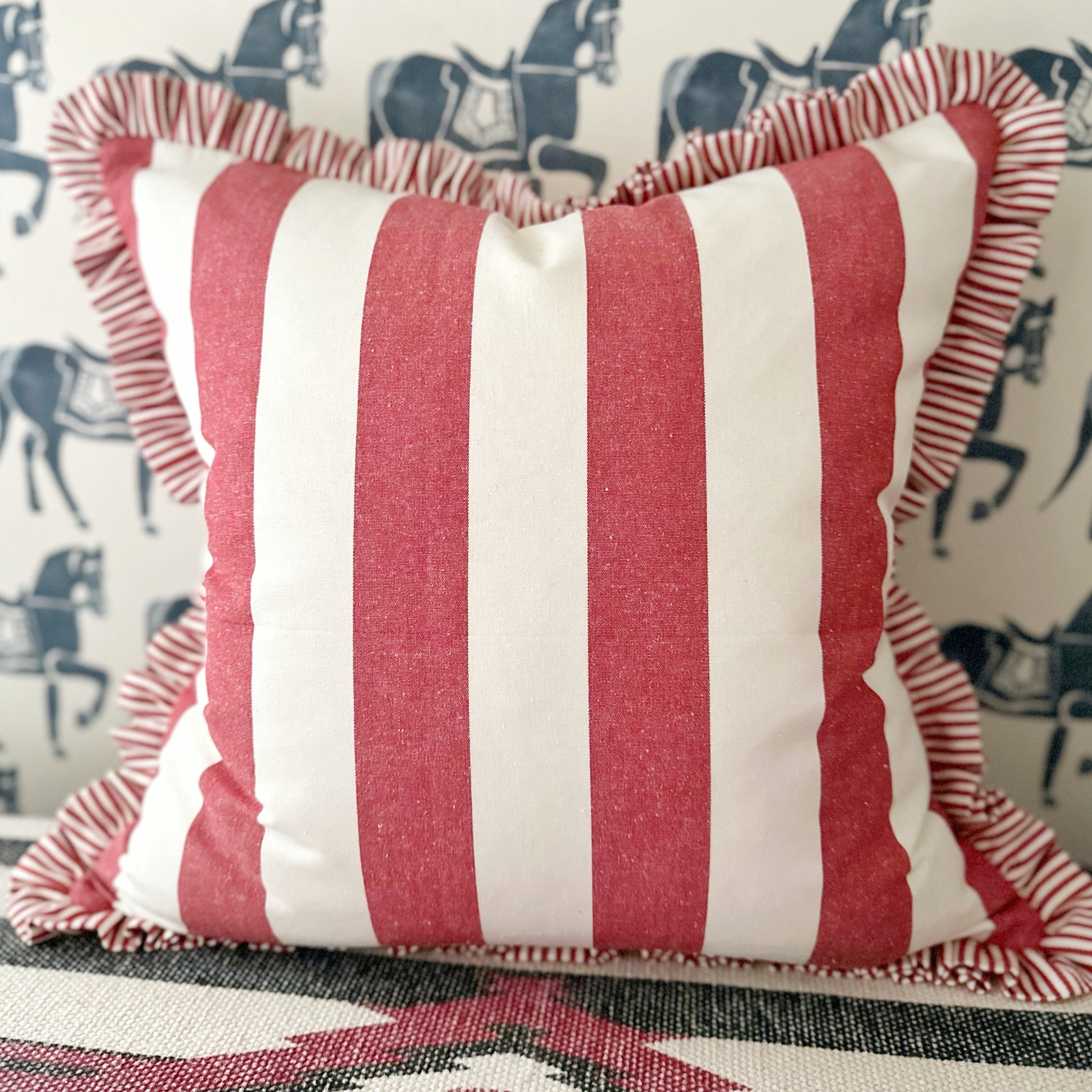 Stripe cushion cover with contrast ruffle