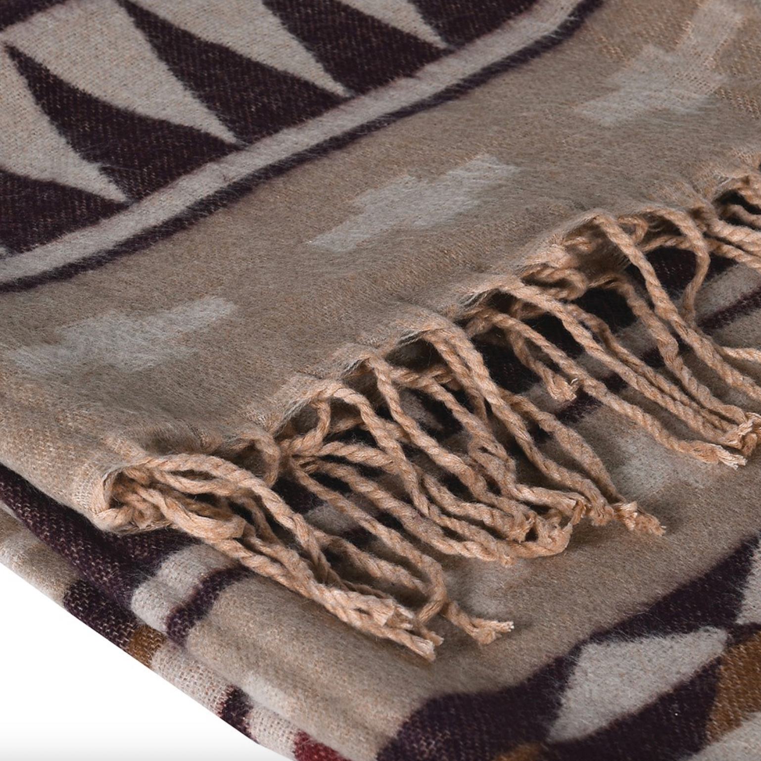 Natural Aztec Fringed Throw