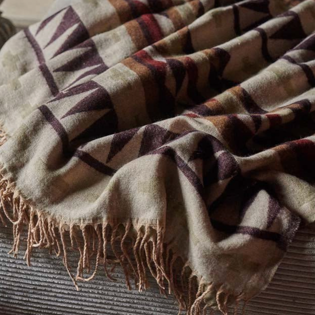 Natural Aztec Fringed Throw