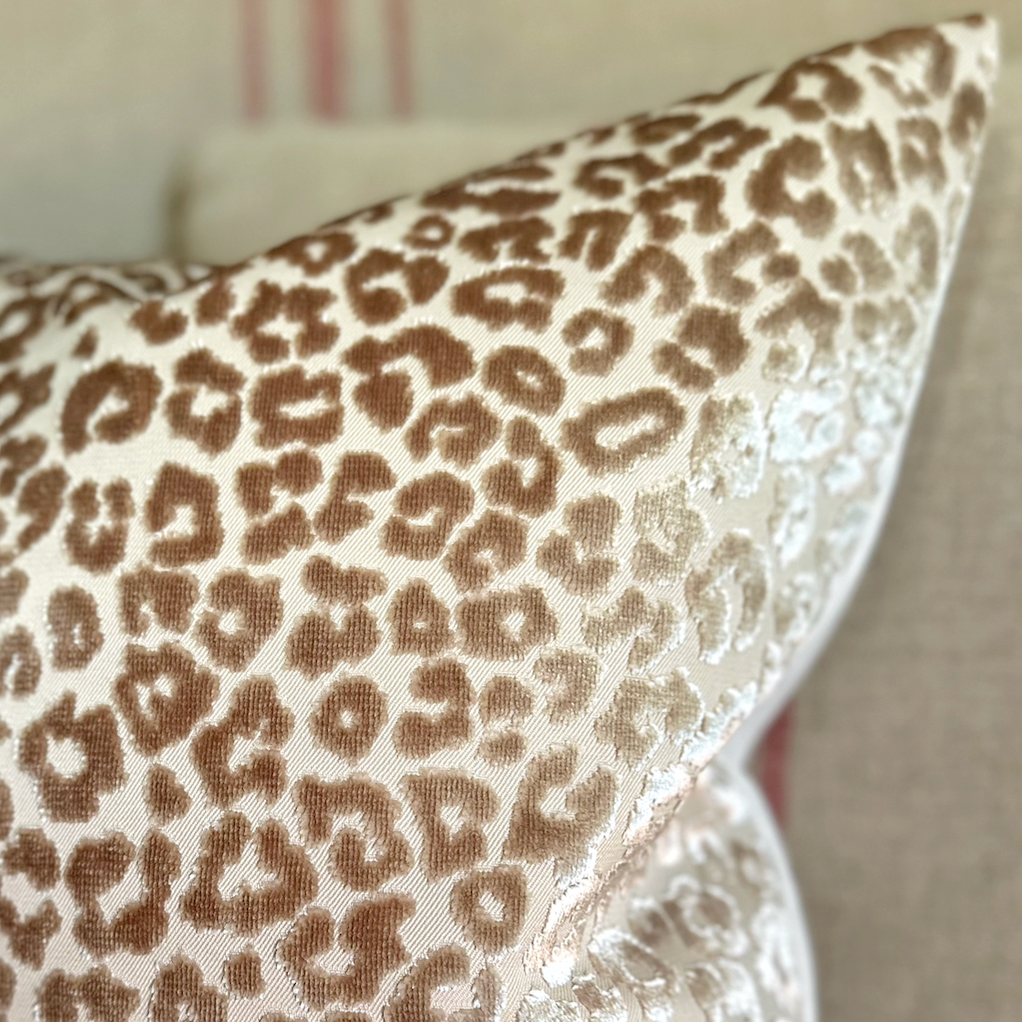 Taupe Velvet Leopard Cheetah Print Cushion Cover