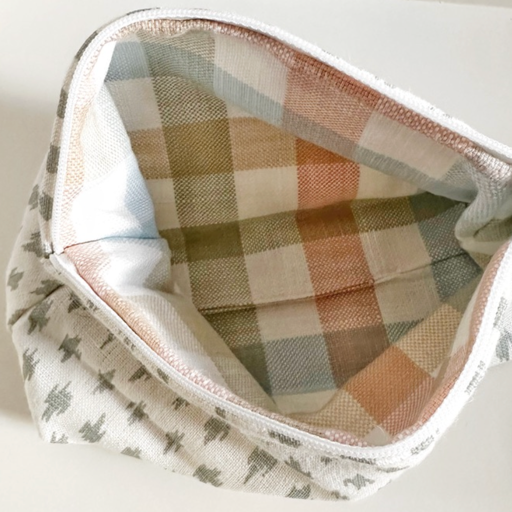 Penny Morrison Dash & Gingham Lined Zip Pouch Make Up Bag