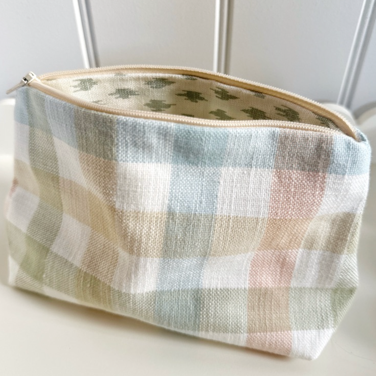 Gingham & Penny Morrison Dash Fabric Lined Zip Pouch Make Up Bag