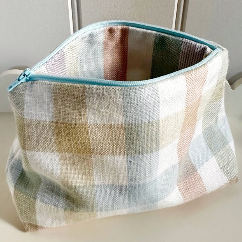 Multi Gingham & Stripe Lined Zip Pouch Make Up Bag